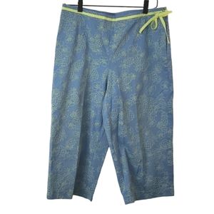 Talbots Petites Blue with Lime Green/Yellow Embroidered Pineapples Flowers, 14